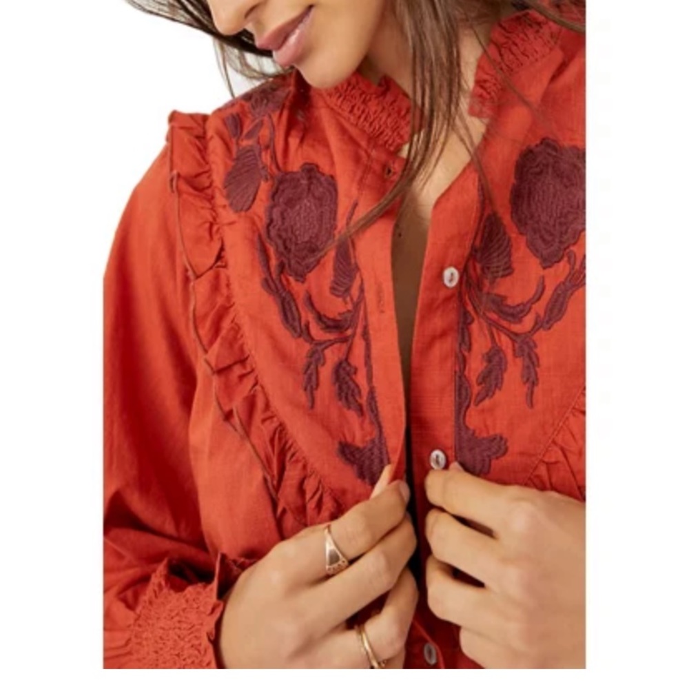 Free People Rose Vines Embroidered Top
